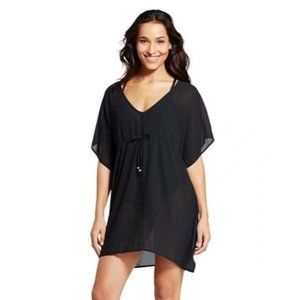 Merona Black Sheer V neck Drawstring Coverup